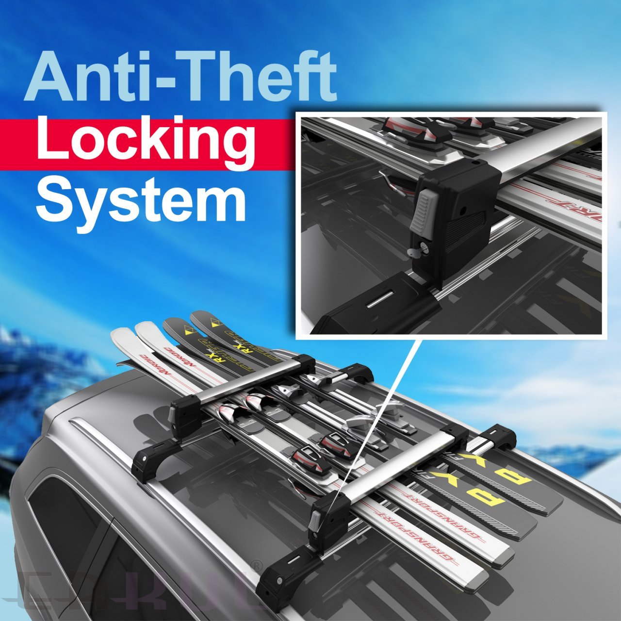 Dörtlü Kayak ve Snowboard Taşıyıcı Gri