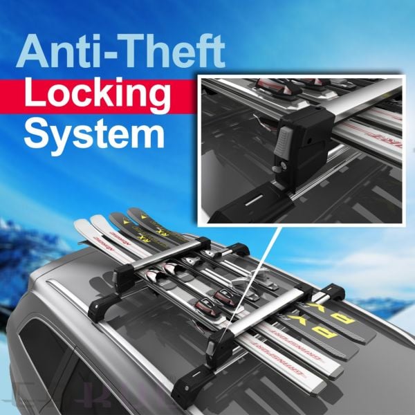 Dörtlü Kilitli Kayak ve Snowboard Taşıyıcı Siyah